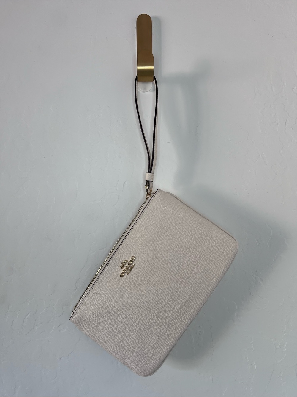 Coach Pebble Leather Wristlet Clutch in Light Beige
